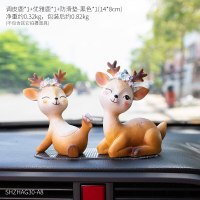 创意可爱卡通动物梅花鹿工艺品小摆件办公室客厅电视柜家居装饰品 两只大鹿+汽车防滑垫组合1