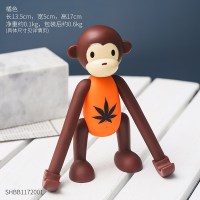 创意木质猴子摆件北欧家居客厅卧室酒柜桌面摆设个性办公室装饰品 搪胶小猴子摆件-橘色(手机支架)