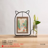 欧式创意相框摆件玻璃水培结婚客厅酒柜办公桌家居装饰品摆设 胖喵咪相框带水培容器带画芯