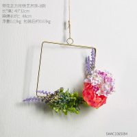 北欧ins铁艺装饰花挂件卧室客厅墙面墙壁装饰品创意房间布置壁挂 带花正方形铁艺吊饰-B