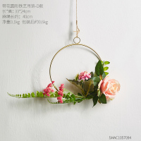 北欧风铁艺花篮吊饰幼儿园装饰挂饰空中挂饰房间悬挂顶部装饰挂件 带花圆形铁艺吊饰-D