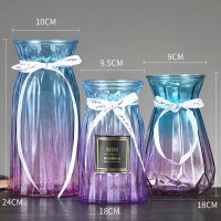 [三件套]玻璃花瓶透明大号水养富贵竹百合花插花器桌面摆件欧式 24折纸+钻石+南瓜(兰紫)