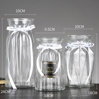 [三件套]玻璃花瓶透明大号水养富贵竹百合花插花器桌面摆件欧式 24折纸+钻石+枫叶(透明)