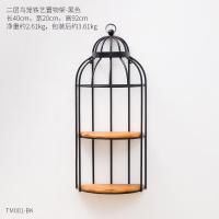 北欧风 多层田园餐厅客厅置物架壁挂墙面装饰置物架壁饰鸟笼子 二层鸟笼铁艺置物架黑色