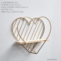 北欧ins风铁艺置物架娃娃架子办公室奶茶店墙面墙壁装饰墙上壁挂 心形双层置物架-金色