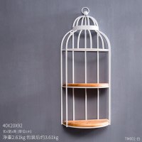 工业风铁艺咖啡厅墙面墙上置物架挂件办公室家居落地置物架装饰品 二层鸟笼铁艺层架-白色