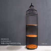 工业风铁艺咖啡厅墙面墙上置物架挂件办公室家居落地置物架装饰品 落地鸟笼铁艺置物架-1.55M(发物流,部分需自提)
