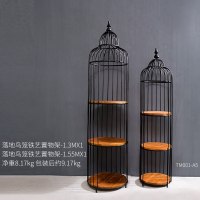 工业风铁艺咖啡厅墙面墙上置物架挂件办公室家居落地置物架装饰品 落地鸟笼铁艺置物架大小组合