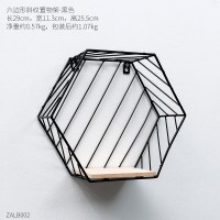ins北欧风创意墙上房间装饰品置物架简约小房子铁网隔板铁艺壁挂 黑色六边形斜纹