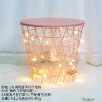 ins北欧风房间装饰品落地置物架铁艺创意卧室网格小隔板储物篮 粉色带灯组合