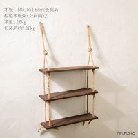 创意复古墙面置物架壁挂房间卧室奶茶店餐厅墙上装饰品店铺挂件 三层棕色木板架+麻绳*2
