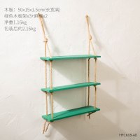 创意复古墙面置物架壁挂房间卧室奶茶店餐厅墙上装饰品店铺挂件 三层绿色木板架+麻绳*2