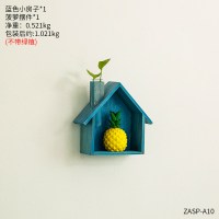 创意房子置物架墙面壁挂装饰品绿萝水培容器卧室房间墙上墙饰挂件 蓝色水培小屋+菠萝组合