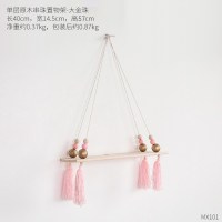 ins房间墙面装饰吊板创意置物架壁挂卧室墙上装饰架玩偶装饰品 金色珠子单层原木置物架带流苏