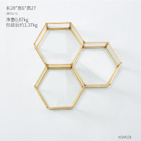 ins风六边形壁挂房间家居装饰品客厅卧室现代简约墙上装饰置物架 3个六边形金边玻璃