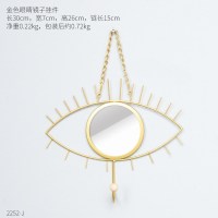 欧式ins风墙壁玄关置物架金色镜子衣钩壁挂房间创意挂钩钥匙架 金色眼睛镜子挂件