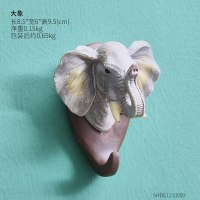 美式创意动物鹿头装饰挂钩墙面壁挂玄关收纳复古钥匙架个性衣帽钩 动物树脂挂钩-大象