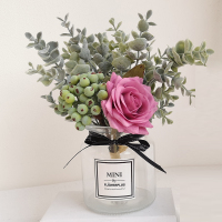 客厅卧室房间室内仿真花艺CIAA套装饰品摆件家居餐桌茶几摆设假花盆栽 白瓶+奶粉紫玫瑰花束手感保湿