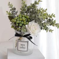 客厅卧室房间室内仿真花艺CIAA套装饰品摆件家居餐桌茶几摆设假花盆栽 白瓶+白色玫瑰手感保湿