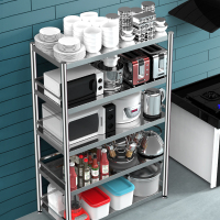 不锈钢厨房置物架CIAA落地多层家用微波炉烤箱储物架子五层六层收纳架