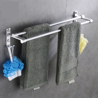 太空铝合金卫生间CIAA晾洗脸帕手巾挂毛巾架免打孔浴室双杆毛巾杆打孔