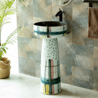 立柱式陶瓷洗脸盆CIAA室外洗手盆台盆一体庭院落地式简易洗漱盆小户型