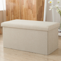 棉麻收纳箱布艺有盖CIAA折叠装玩具零食书本储物箱盒大衣服整 卡其-3 (76*38*38cm)坐人承重400斤