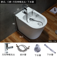 陶瓷妇洁器妇洗器CIAA落地净身盆盥洗盆洗屁股盆冷热水龙头冲洗马桶 C款+翻板下水+抽拉冷热龙头