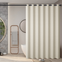浴室浴帘套装CIAA卫生间免打孔干湿分离隔断布 淋浴房窗帘 米色大孔浴帘 单帘:180宽*180高