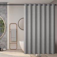 浴室浴帘套装CIAA卫生间免打孔干湿分离隔断布 淋浴房窗帘 灰色大孔浴帘 单帘:150宽*200高