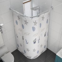 浴帘套装CIAA免打孔浴室弧形杆洗澡隔断挂帘卫生间淋浴北欧布帘子 EVA海螺之舞 打孔新款伸缩B+浴帘+树脂环+绑带