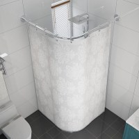 浴帘套装CIAA免打孔浴室弧形杆洗澡隔断挂帘卫生间淋浴北欧布帘子 EVA鲁冰之花 打孔新款伸缩D+浴帘+树脂环+绑带