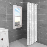 浴帘杆CIAA免打孔伸缩杆弧形卫生间浴室隔断帘挂帘布 [EVA塑料]白漫花 C款免打孔伸缩范围100-130CM