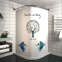 磁性浴帘套装CIAA免打孔浴室硅胶挡水条卫生间弧形 爱情鸟 墙宽90*90：磁挡水条170+伸缩杆A+磁吸帘+金属钩绑带