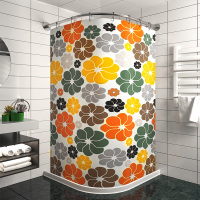 磁性浴帘套装CIAA免打孔浴室硅胶挡水条卫生间弧形 格桑花 墙宽90*90:磁挡水条170+伸缩杆A+磁吸帘+金属钩绑带