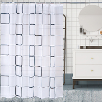 浴帘套装CIAA免打孔加厚霉洗澡挂帘子布卫生间淋浴 黑白方格 (套装)200宽x220高+伸缩杆140-260+挂钩