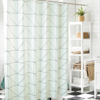 加厚浴帘卫生间防潮隔断帘CIAA窗帘帘浴室挂帘拉帘免打孔伸缩杆 三角格 套装300宽*200高+2.8伸缩杆+环