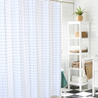加厚浴帘卫生间防潮隔断帘CIAA窗帘帘浴室挂帘拉帘免打孔伸缩杆 长方格 套装200宽*200高+2.4伸缩杆+环