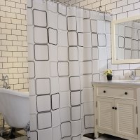 加厚浴帘卫生间防潮隔断帘CIAA窗帘帘浴室挂帘拉帘免打孔伸缩杆 大方格 单帘120宽*180高+环