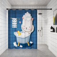 浴室浴帘套装CIAA免打孔磁性布浴帘杆卫 浴缸猫咪 白色磁性挡水条120厘米+磁浴帘120*200+直杆90-1