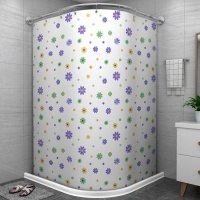 浴室布磁性浴帘套装CIAA免打孔弧形杆卫生 [EVA]花儿朵朵 墙宽75*95:挡水条160+304伸缩A款+磁吸帘