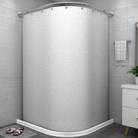 浴室布磁性浴帘套装CIAA免打孔弧形杆卫生 [EVA]雨花石 墙宽95*155:挡水条240+304伸缩D款+磁吸帘