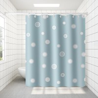 浴室浴帘套装CIAA免打孔布浴帘杆卫生间隔 蓝色圈圈 白色伸缩杆110-200+浴帘180宽*180高+绑带