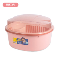 厨房碗筷收纳盒CIAA带盖沥水架放碗置物架家用密封碗碟收纳箱塑料碗柜 全翻盖碗柜大号粉红色