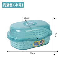 厨房碗筷收纳盒CIAA带盖沥水架放碗置物架家用密封碗碟收纳箱塑料碗柜 提盖保洁篮中号浅蓝色