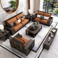 新中式全木沙发组合现代简约大户型禅意轻奢别墅中国风客厅家具