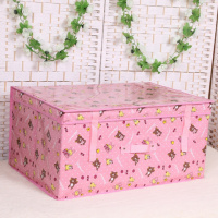 卡通收纳箱布艺防水可折叠棉被整理箱 无纺布CIAA收纳盒大号 粉小熊 60*40*30CM