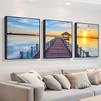 北欧客厅装饰画沙发背景墙壁画现代简约三联画卧室床头 兰花色 50*50[适合2.5米左右墙面]高端/经典黑色框[28cm