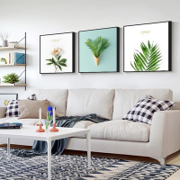 北欧客厅装饰画沙发背景墙壁画现代简约三联画卧室床头 姜黄色 40*40[适合2米左右墙面]高端/简洁白色框[28cm免打