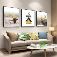 北欧客厅装饰画沙发背景墙壁画现代简约三联画卧室床头 深灰色 50*50[适合2.5米左右墙面]高端/经典黑色框[28cm